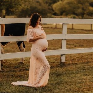 Pink lace maternity dress